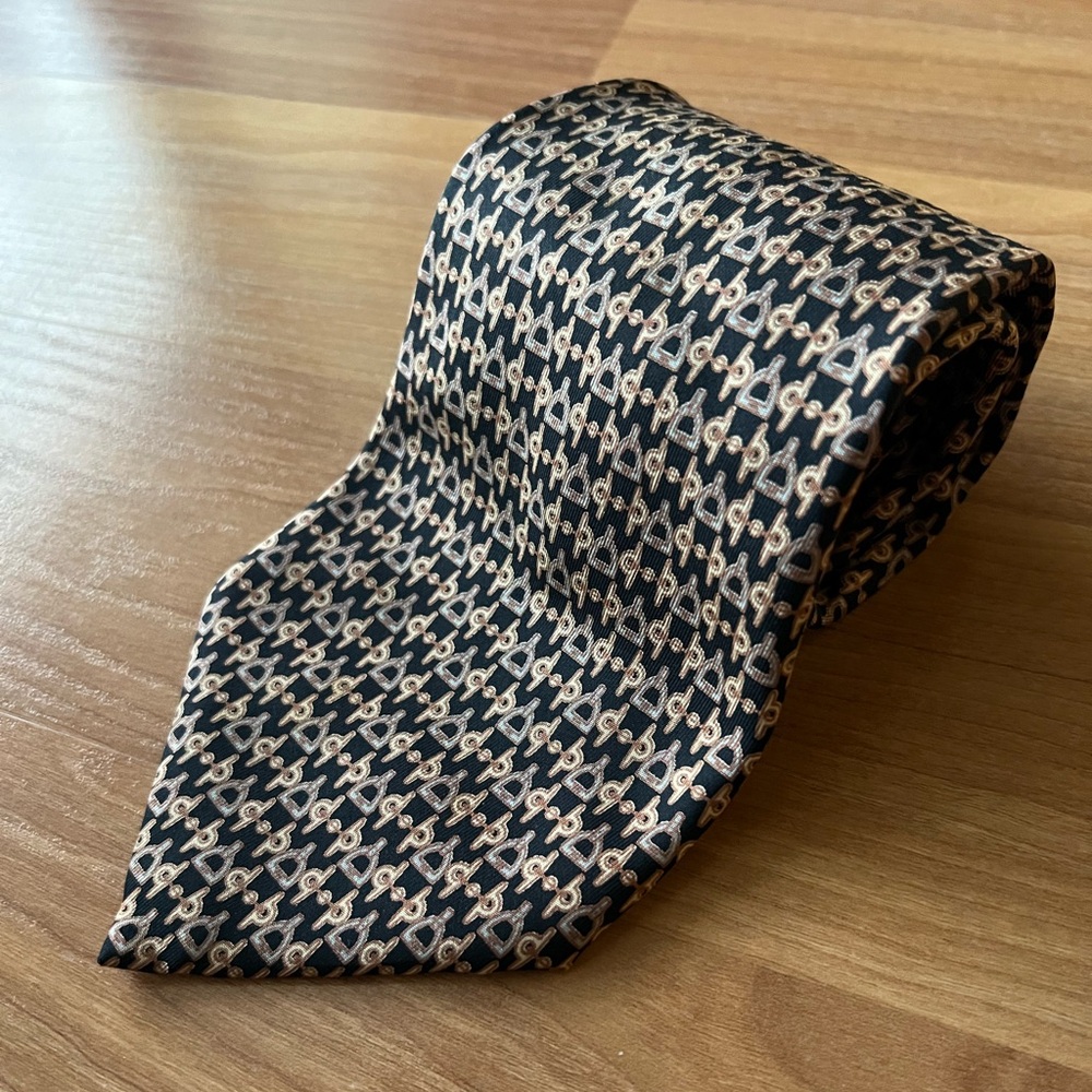 Vintage Gucci Silk Tie Black Beige Geometric Made in Italy